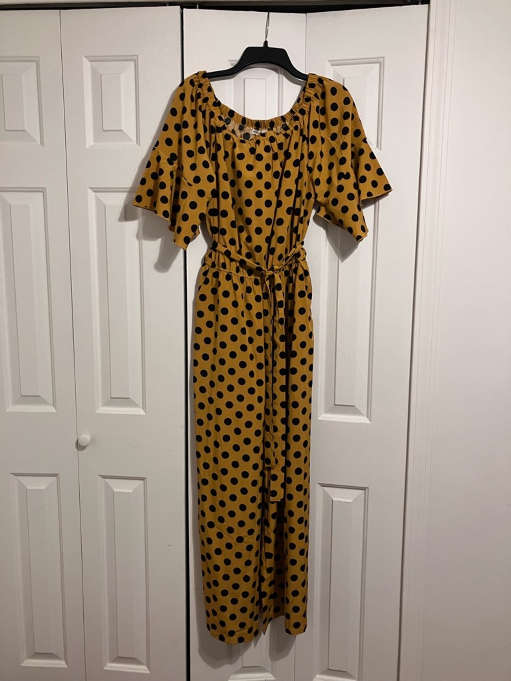 Mustard Yellow Polka Dot Maxi Dress with Belt